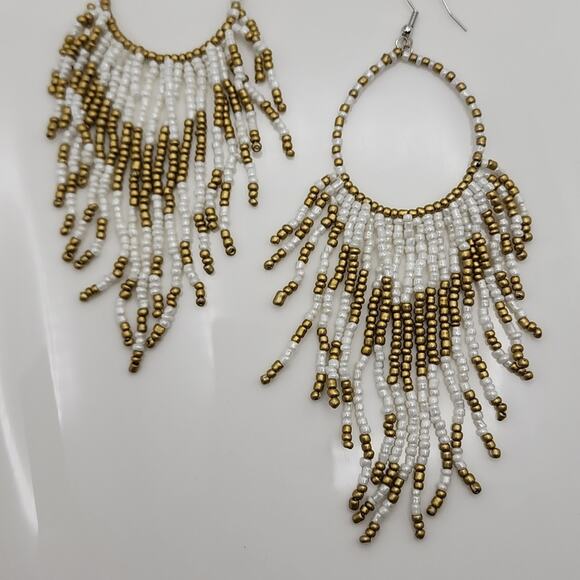 Boho Beaded Fringe Hoop Earrings - Picture 2 of 3